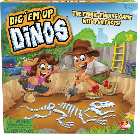 Goliath Dig 'Em Up Dinos - Fossil-Finding, Dino-Building Game Includes Fun Dinosaur Facts - 2-4 Players, Ages 4 and Up