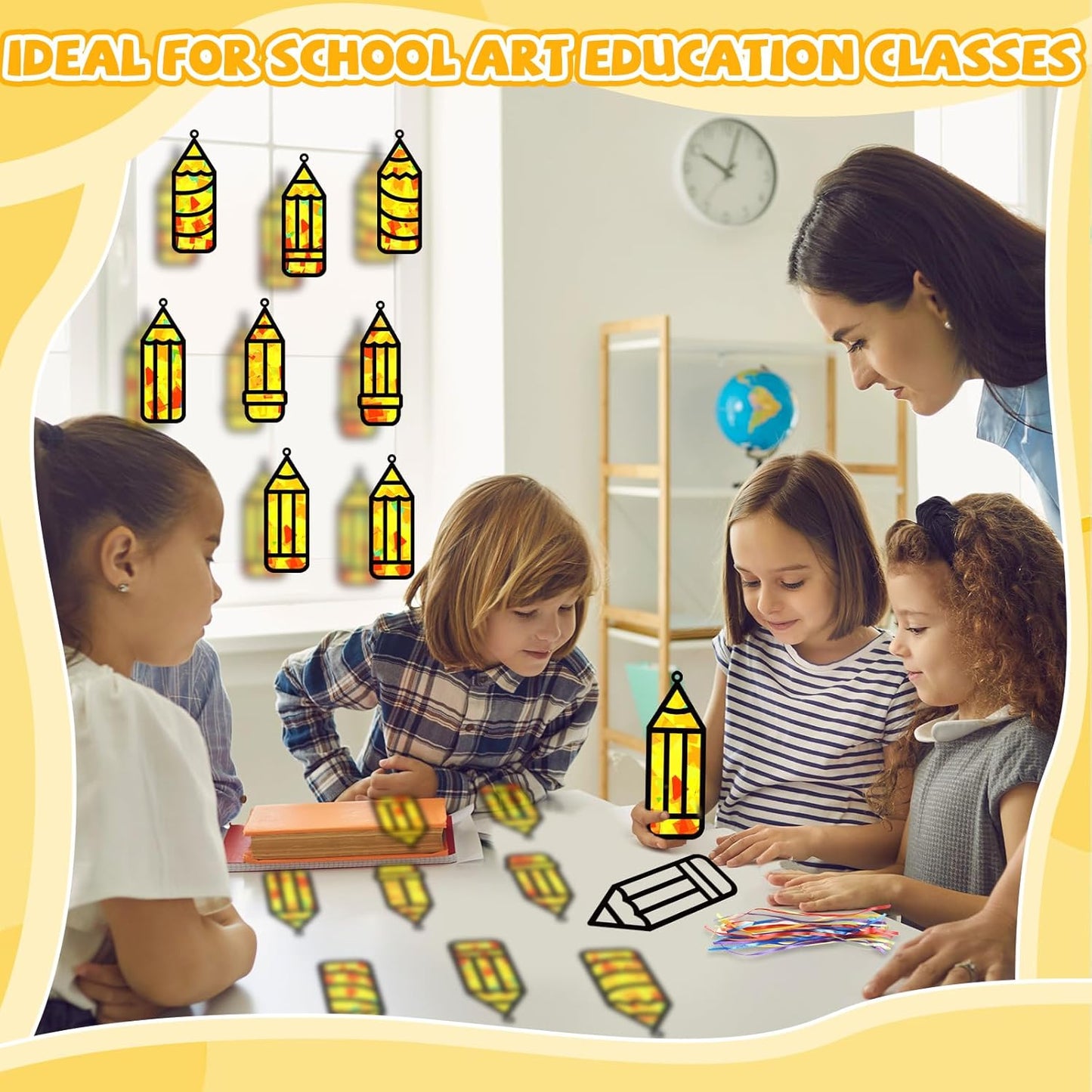 32 Sets Outer Space Suncatchers Craft Kit DIY Window Stained Glass Effect Planet Astronaut Alien Paper Crafts Home School Classroom Decoration Kid Birthday Gift Creative Art Project Activity Game - Colors B