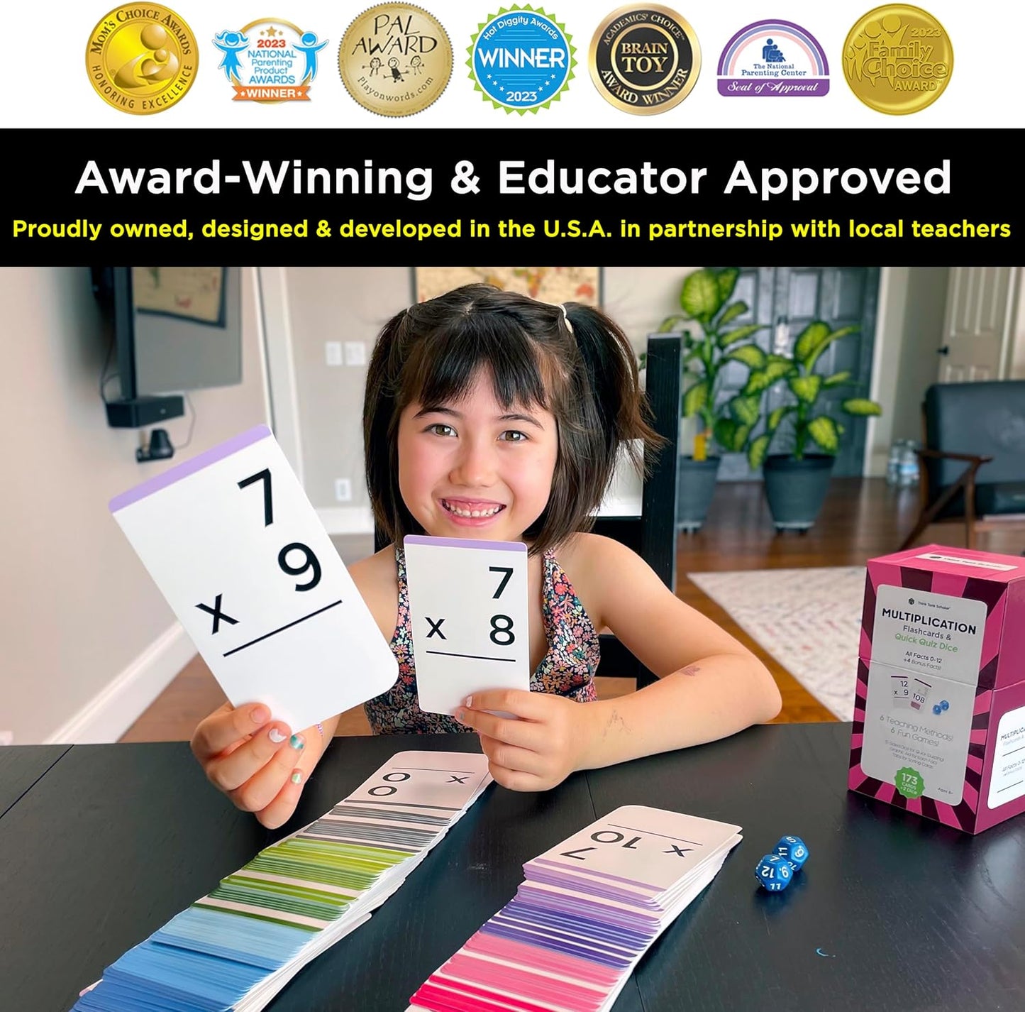 Award-Winning Multiplication Flash Cards – 173 Jumbo Cards (3.1” x 5.2”), All Facts 0–12 – 1 Fact & Visual Aid Per Card – Mastery Divider Tabs, Charts, Games & Teaching Methods – Grades 2–6