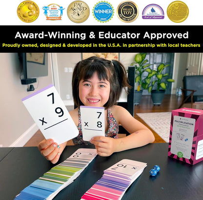 Award-Winning Multiplication Flash Cards – 173 Jumbo Cards (3.1” x 5.2”), All Facts 0–12 – 1 Fact & Visual Aid Per Card – Mastery Divider Tabs, Charts, Games & Teaching Methods – Grades 2–6