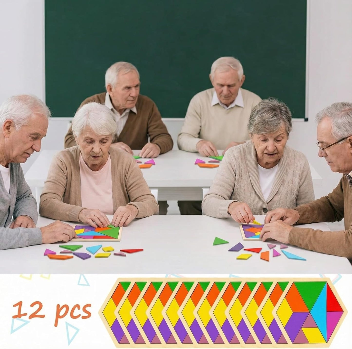 Meooeck 12 Pack Tangrams Wooden Puzzles Tangrams Set f Shape Puzzles Brain Logic Blocks for Games Educational Gifts for Adults Students(Notch Style)