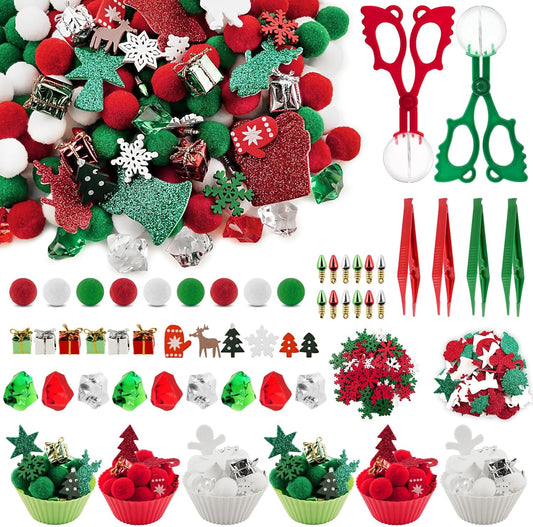Bbiamsleep 297 Pcs Christmas Sensory Bin Filler Christmas Sensory Bin Items Fine Motor Skill Counting Sorting Xmas Decoration for Xmas Sorting Counting Training