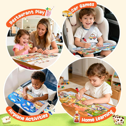 JoyCat Reusable Sticker Book Set (3-Pack): Farm, Pizza-Making, Weather - 90 Pcs Stickers for Toddlers, Kids Sticker Activity Book, Road Trip Travel Toys, Birthday Gifts for Boys and Girls