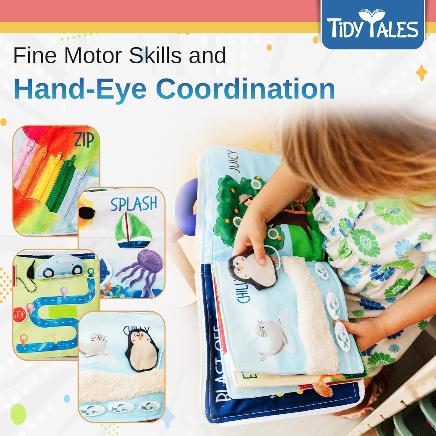 Busy Book for Toddlers 1-3 - No Loose Pieces - Montessori Toys for 1, 2, 3 Year Olds - Mess-Free Airplane Quiet Board Travel Toy - Educational Busy Board & Soft Toddler Activity Book