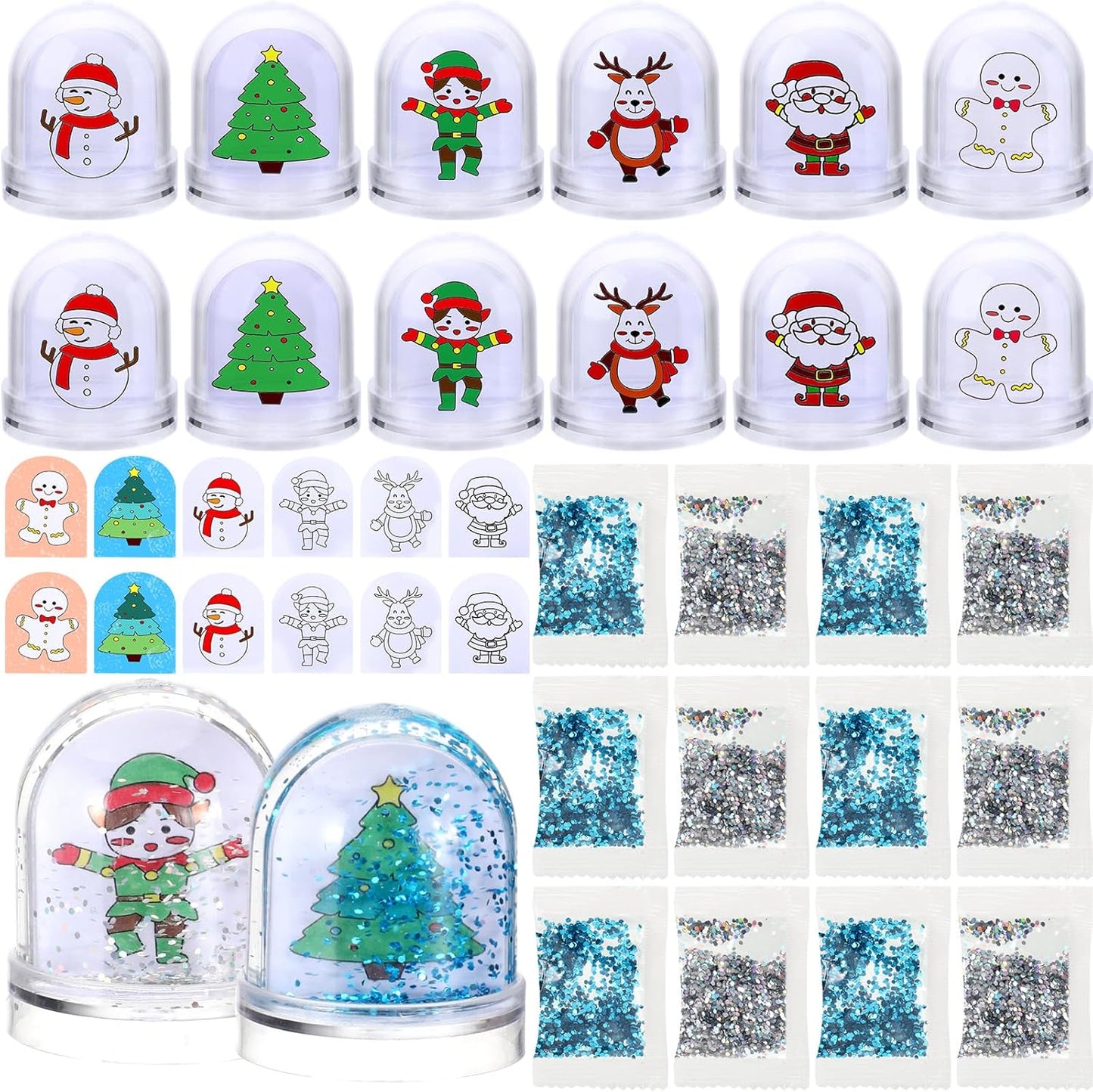 Syhood 12 Pcs Design Your Own Snow Globes Christmas Water Globe Christmas Snow Globes Kit Make Your Own Festive Arts and Crafts for Kids Christmas Activities