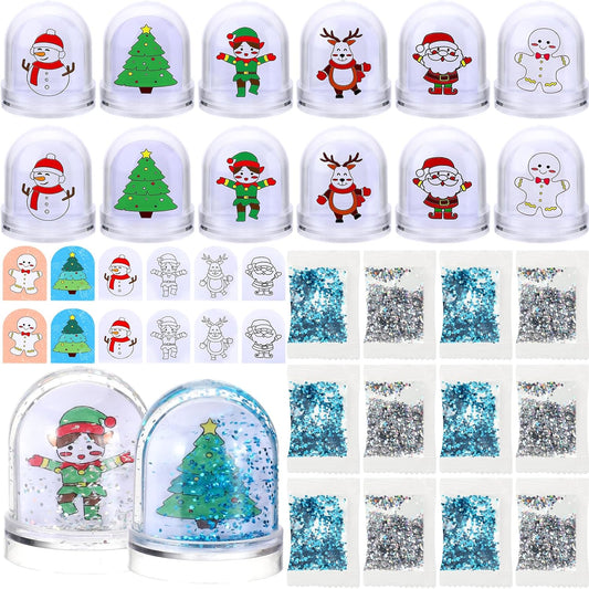 Syhood 12 Pcs Design Your Own Snow Globes Christmas Water Globe Christmas Snow Globes Kit Make Your Own Festive Arts and Crafts for Kids Christmas Activities