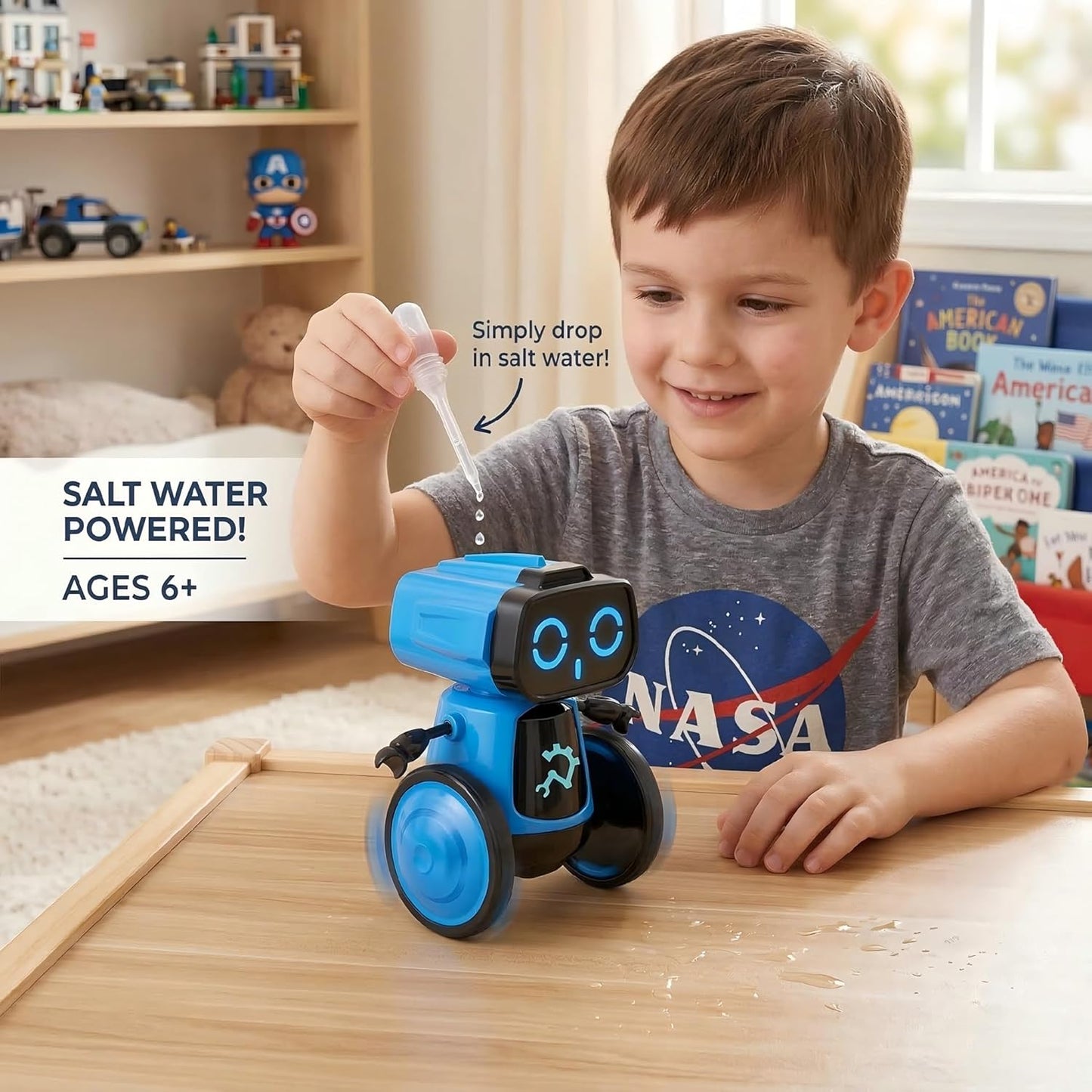 Science Saltwater-Powered Robot Kit, DIY STEM Gift Toys, No Batteries Required, Scientific Experiments, Creative Toy, Environmental Protection, for Festival & Birthday &Boys & Girls (Blue)