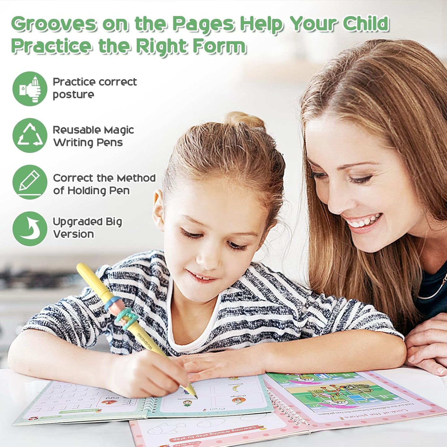 CosyCorner Magical Handwriting Workbooks Handwriting Practice Magic Copybook, Handwriting Aid Magic Pen Reusable Copybook Grooves Template Design for Children (6)
