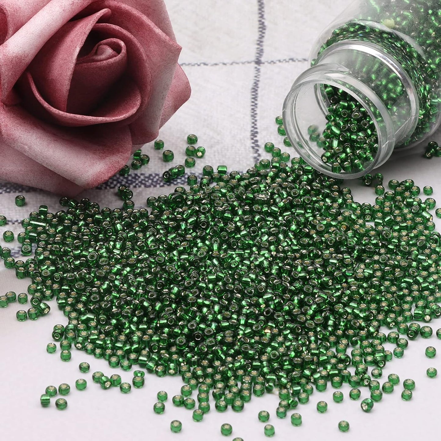10100 Pcs Size 11/0 Glass Seed Beads, 2 mm Dark Green Small Mini Spacer Loose Pony Beads for Jewelry Making and DIY Crafts - Colors A