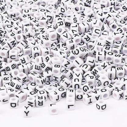 Letter Beads, Augshy 1400 Pcs Morandi Cube Alphabet Bead,Square Letter Beads with 1 Roll 10M Crystal String Cord (6mm)