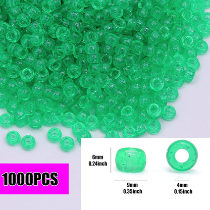Auvoua 1000Pcs Pony Beads Bracelet 9mm Yellow Plastic Barrel Pony Beads for Necklace,Hair Beads for Braids,Key Chain,Jewelry Making (Yellow)