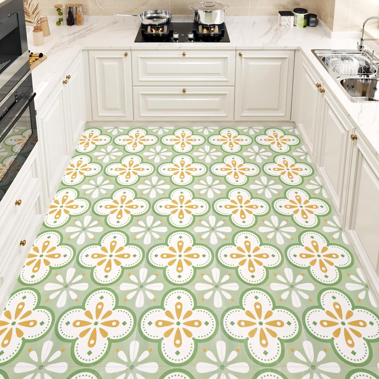 Wallercity White Marble Peel and Stick Vinyl Floor Tiles 6-Pack 12x12 Inches Self Adhesive Waterproof Flooring Planks for Bathroom Kitchen Bedrooms Stick on Floor Tiles Laminate Sheets Vinyl Flooring