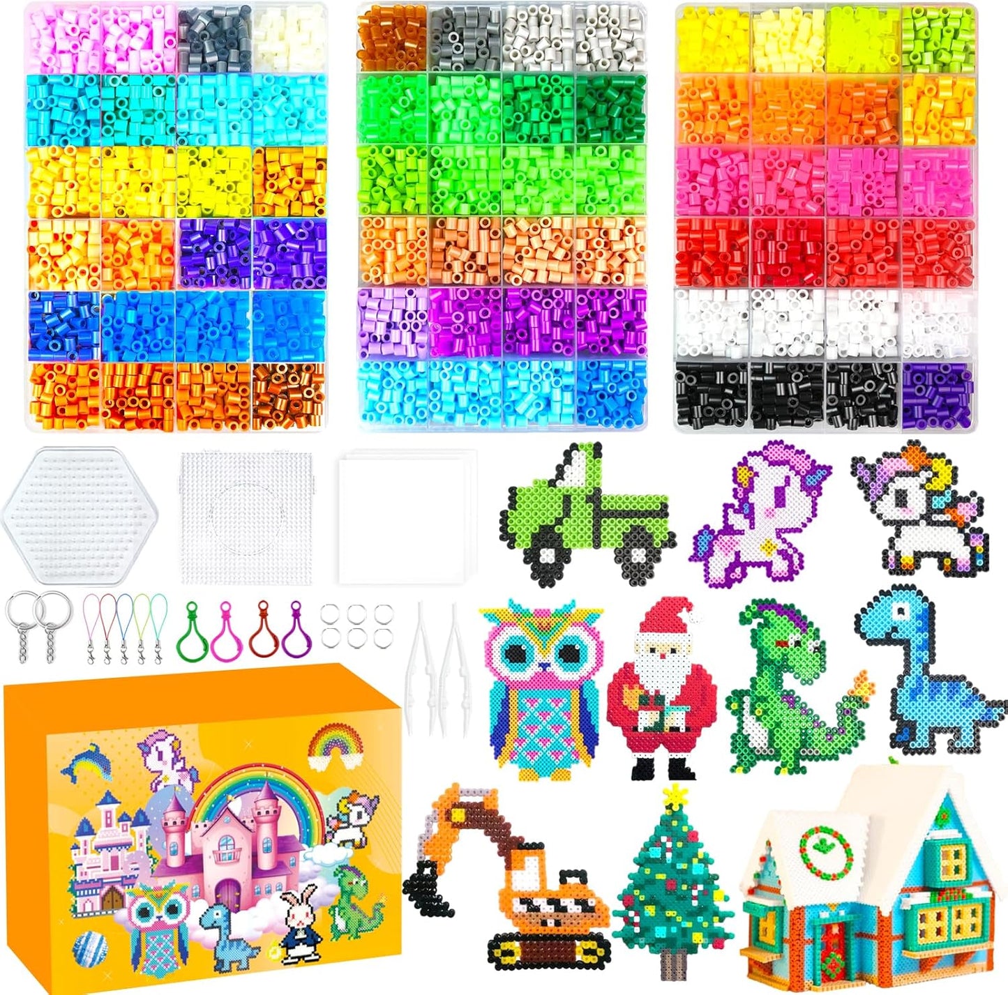 Fuse Beads Kit - 72 Colors 5mm Fuse Beads Set with Pegboards, Ironing Papers and Accessories, Fuse Beads 3 Boxes, DIY Craft Kits for Kids, Arts and Crafts Gifts for Girls & Boys Christmas Birthday