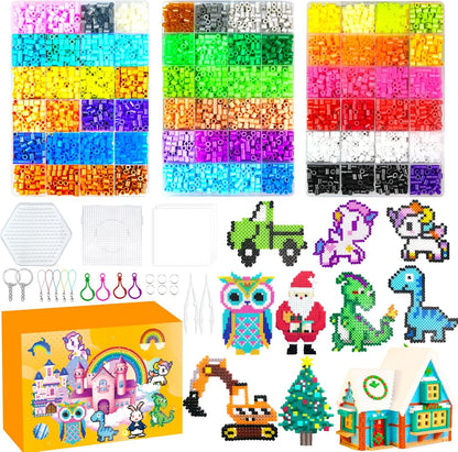 Fuse Beads Kit - 72 Colors 5mm Fuse Beads Set with Pegboards, Ironing Papers and Accessories, Fuse Beads 3 Boxes, DIY Craft Kits for Kids, Arts and Crafts Gifts for Girls & Boys Christmas Birthday