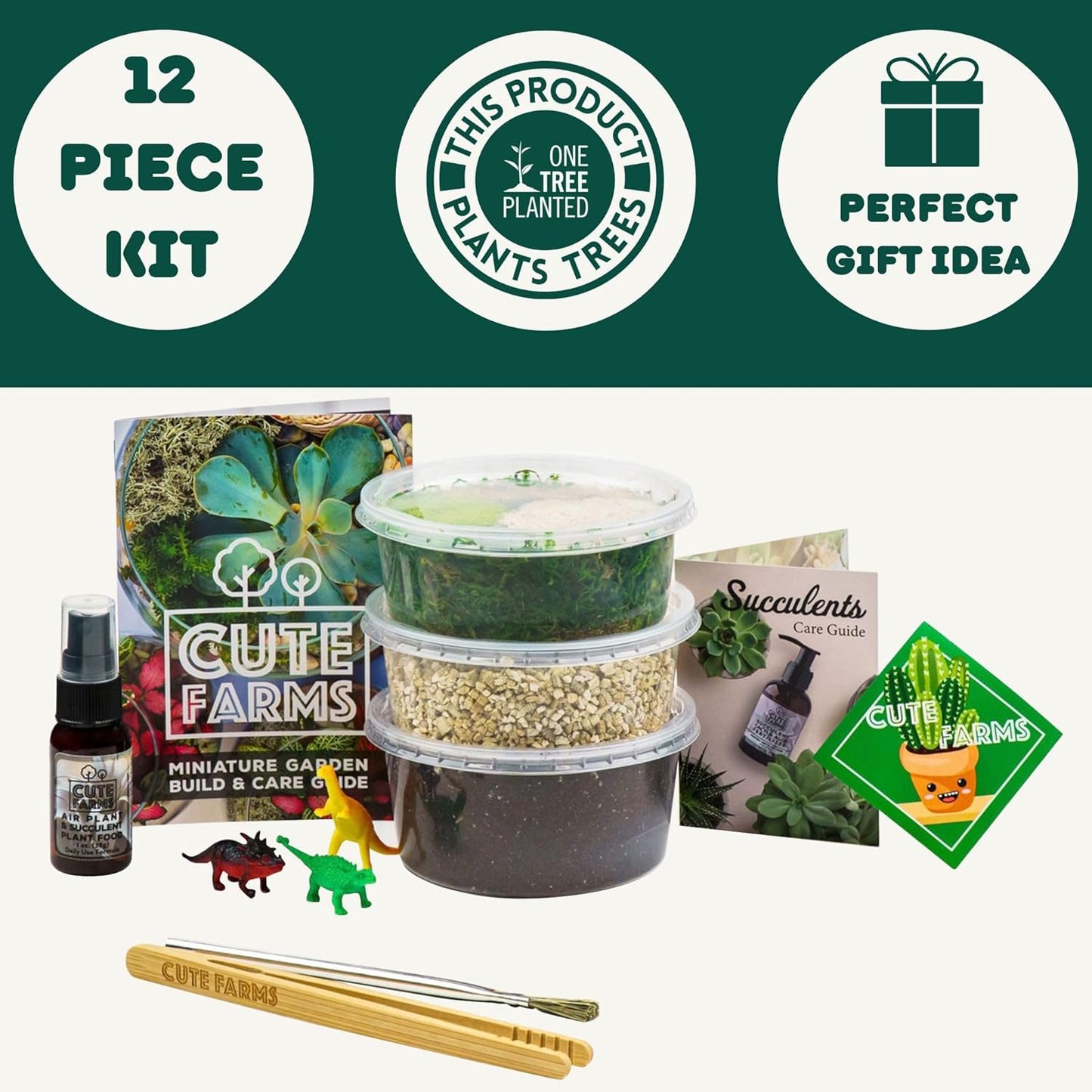 Cute Farms Terrarium Starter Kit | Moss, Vermiculite, Soil, Pebbles, Plant Food, & Finishing Tools (Large Kit + Crystals)