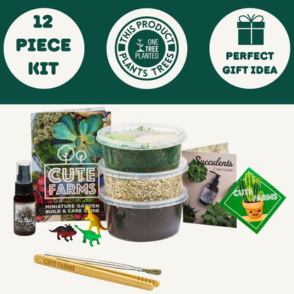 Cute Farms Terrarium Starter Kit | Moss, Vermiculite, Soil, Pebbles, Plant Food, & Finishing Tools (Large Kit + Crystals)