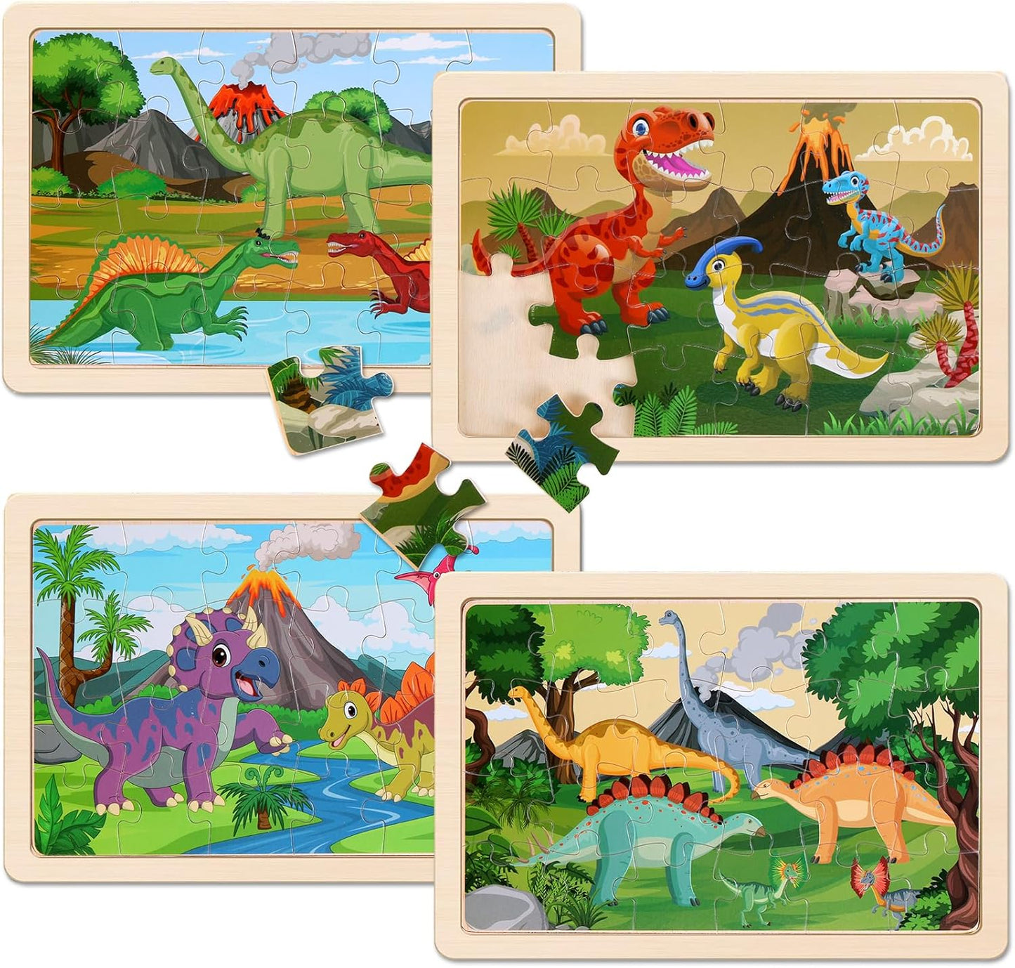 Wooden Puzzles Toys for Kids Ages 3-5, Set of 4 Packs with 20-Piece Farm, Animals Theme Wood Jigsaw Puzzles, Preschool Educational Brain Teaser Toys for Boys and Girls 3-6 Years Old.