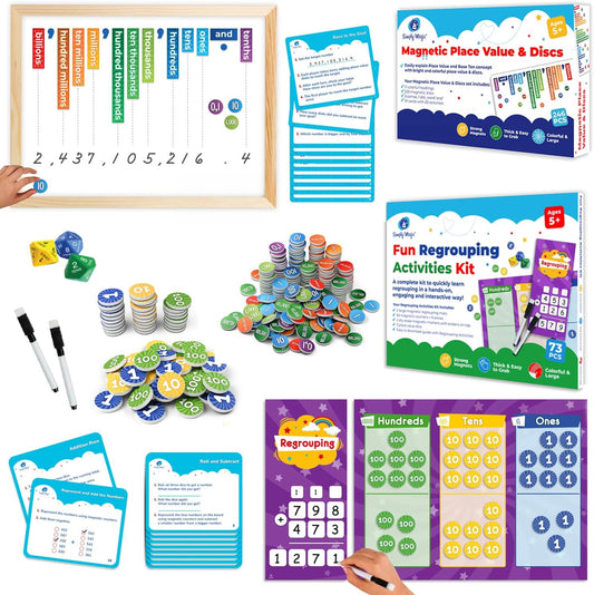 Simply Magic Fun Magnetic Regrouping Activities Kit & Magnetic Place Value & Discs Set for Kids