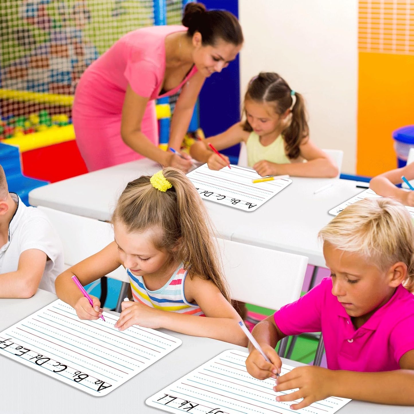 48pcs Double Sided Cardboard Lined Dry Erase Whiteboard Ruled Writing Paper Cardboard Handwriting Practice for Student Teacher Learning Tool Mini Portable Drawing Learning 12" x 9"