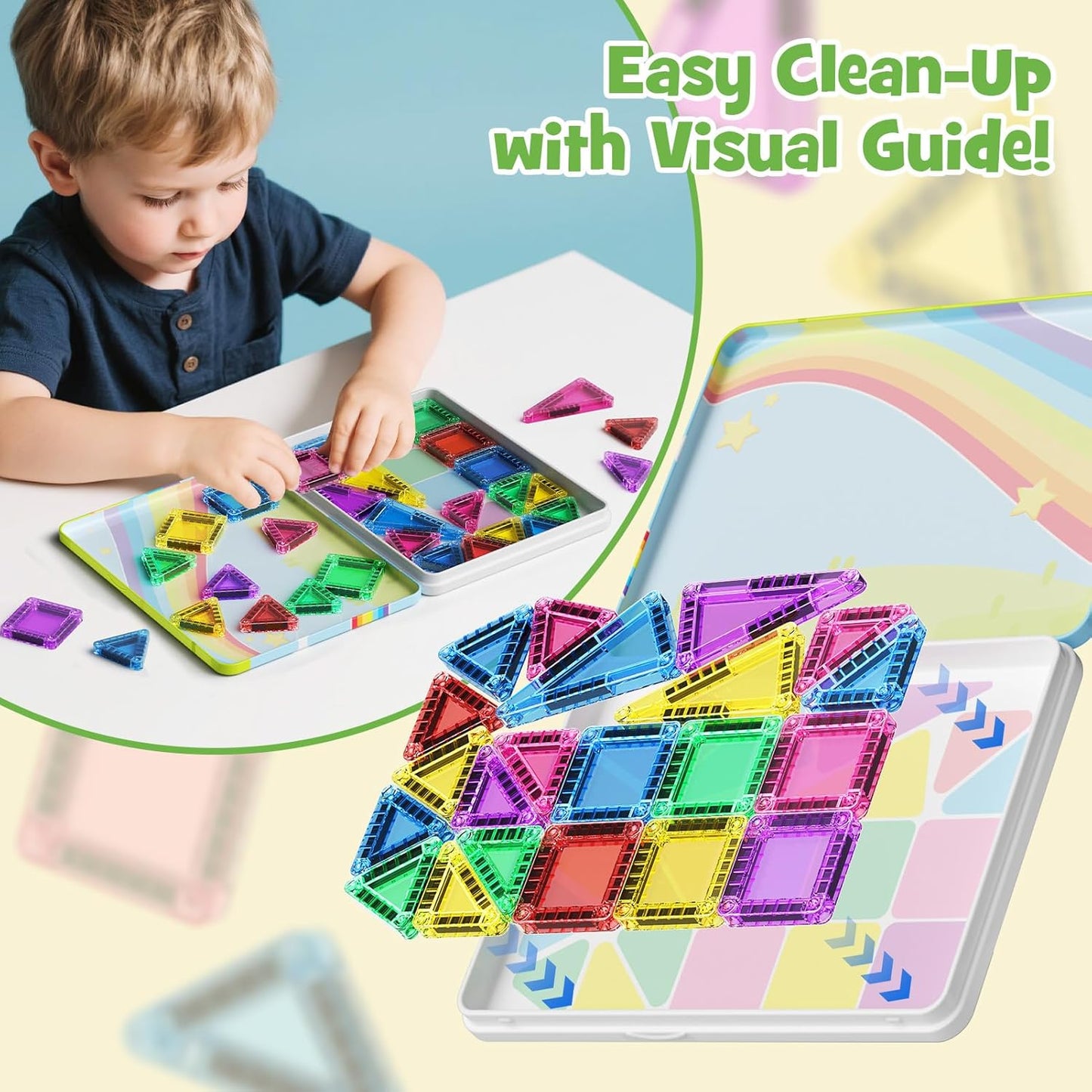 Magnetic Tiles Travel Toys with Storage Case, Portable STEM Building Blocks for 3-8 Year Olds, Toddler Airplane Activities & On-The-Go Birthday Gift for Boys & Girls