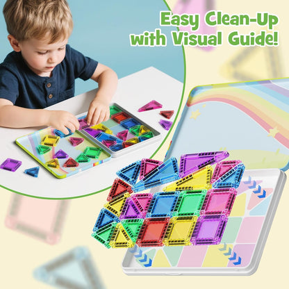 Magnetic Tiles Travel Toys with Storage Case, Portable STEM Building Blocks for 3-8 Year Olds, Toddler Airplane Activities & On-The-Go Birthday Gift for Boys & Girls