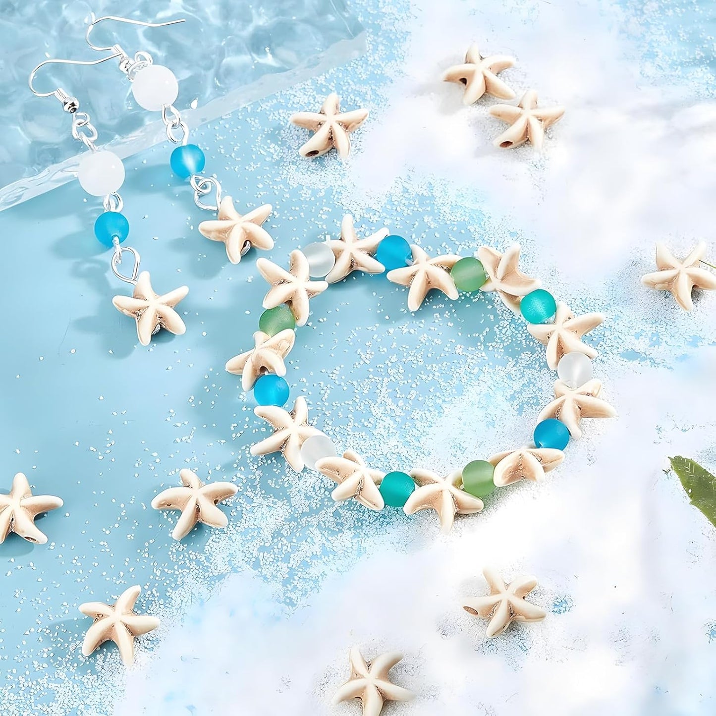 100pcs Blue and White Turquoise Cross Spacer Beads 8x10mm Semi Precious Stone Bead Easter Cross Gemstone Loose Beads for Jewelry Making Charms Beading Bracelets Necklaces Earrings Crafts