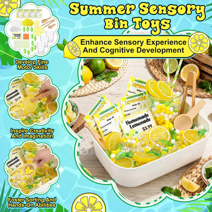 Skylety Lemonade Sensory Bin Fillers Spring Summer Homemade Lemon Stand Drink Role Play Sensory Bin Items Fine Motor Counting Sorting for Summer Activities Party Favors