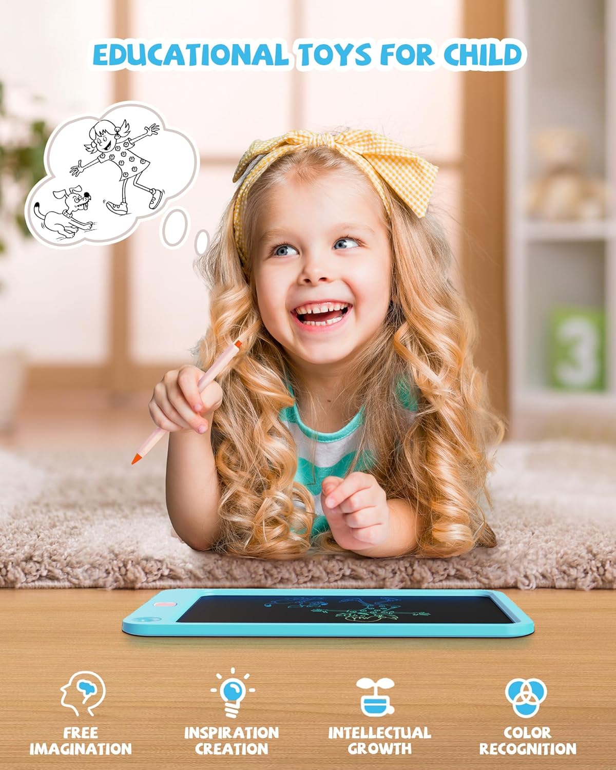 LCD Writing Tablet 10 Inch, Toys for 3 4 5 6 7 8 9 10 Year Old Boys Girls, Colorful Doodle Board Drawing Tablet, Gift for Boys Toddlers Age 3-12 Years, Memo Board, Drawing Pads with Lanyard(Blue)