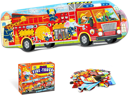 Big Red Fire Truck 4-Foot Long Jumbo Floor Puzzle - 24 Extra-Large Pieces, Fun Educational Toy for Kids Ages 3+, Durable & Easy to Assemble