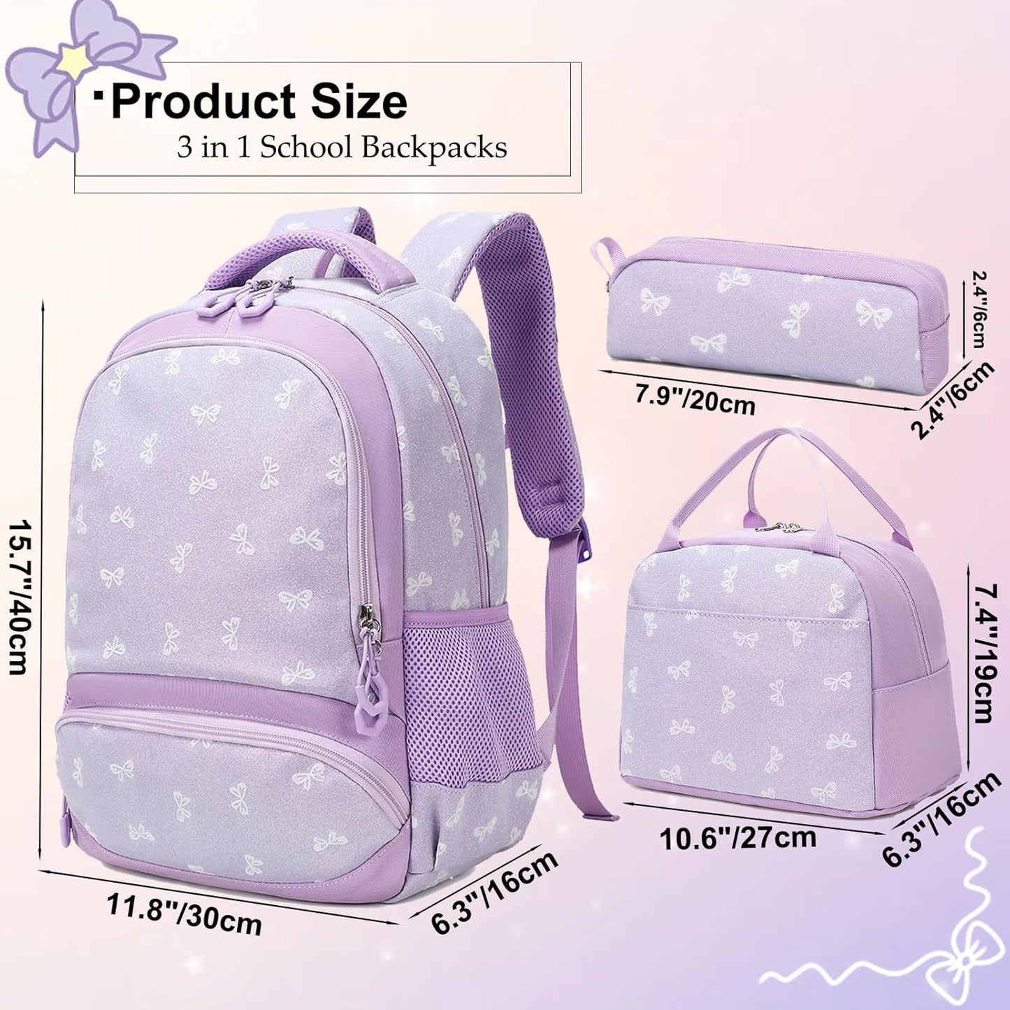 Girls Backpack for Elementary Unicorn Backpack Kids Backpack School Bookbag for Girls 3 in 1 Set Back to School