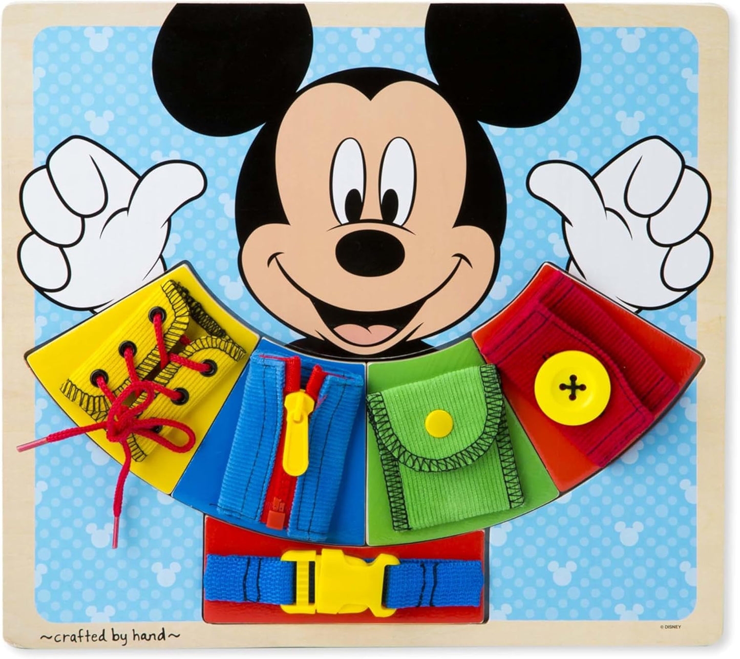 Melissa & Doug Mickey Mouse Clubhouse Wooden Basic Skills Board - Zip, Lace, Tie, Buckle, Button, and Snap