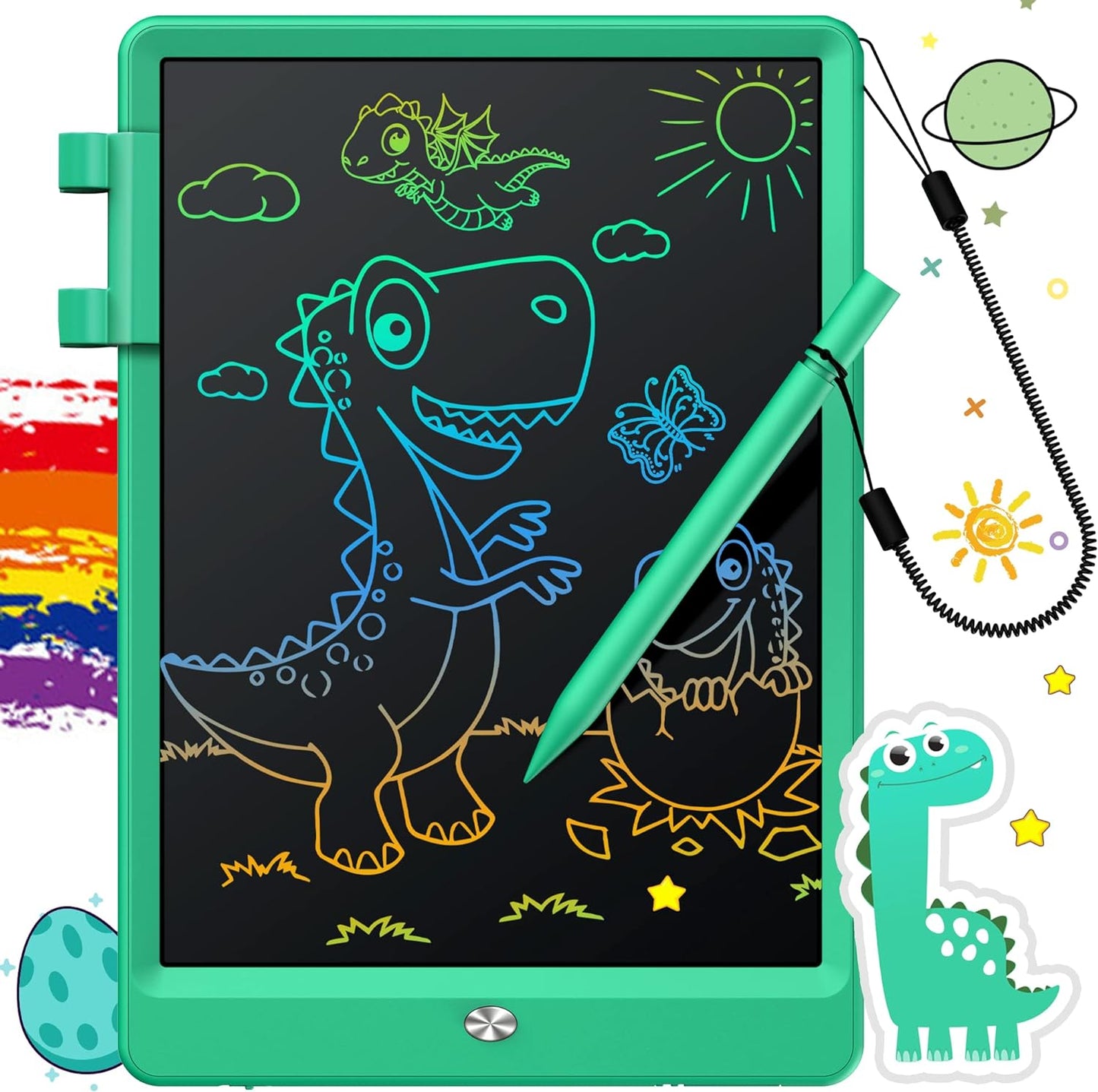 FLUESTON LCD Writing Tablet for Kids, 10 Inch Doodle Board, Colorful Drawing Pad for Toddler, Educational Travel Toy Gifts for 3-8 Year Old Girls Boys, Erase Lock Writing Board