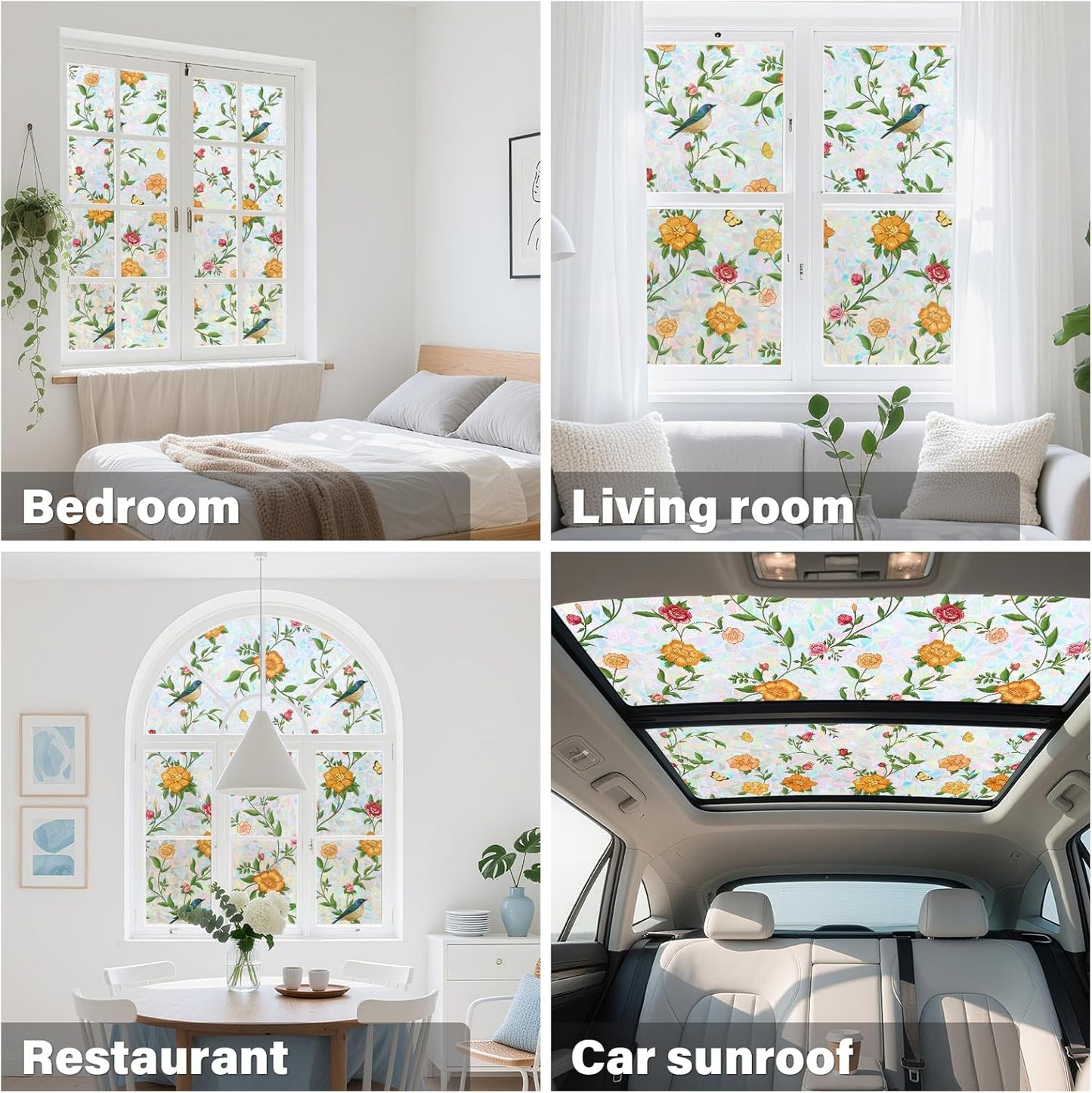 Donox Window Privacy Film Static Cling, Decorative Stained Glass Style Tint, Lotus Pattern with Rainbow Effect for Home and Office, UV Blocking No Glue Removable, 17.5 x 157.4 inches