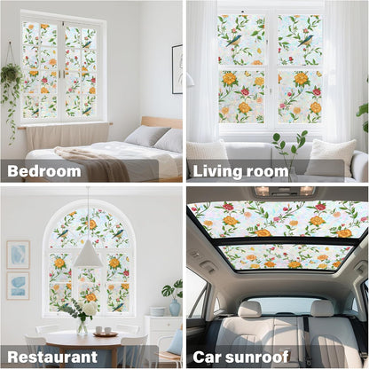 Donox Window Privacy Film Static Cling, Decorative Stained Glass Style Tint, Lotus Pattern with Rainbow Effect for Home and Office, UV Blocking No Glue Removable, 17.5 x 157.4 inches