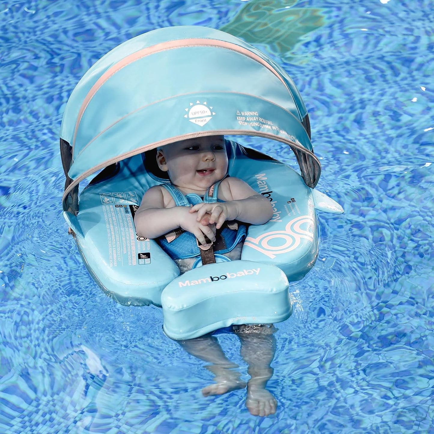 Baby Pool Float with UPF50+ 3D Adjustable Canopy, Add Tail Mambobaby Float Non Inflatable Infant Floats for Pool, Cartoon Narwhal Baby Floats (NPink with Canopy-U05NPCTLUROHML01U05)