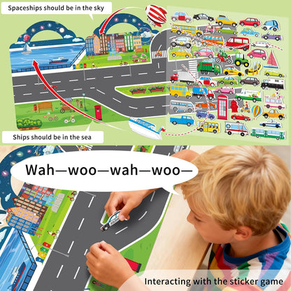 Elfew 2 Pack Puffy Sticker Books for Kids Ages 3-5, Construction Truck and Vehicle Car Stickers for Toddlers Boys, 3D Reusable Stickers Books for Toddlers, Activity Book for Boys Party