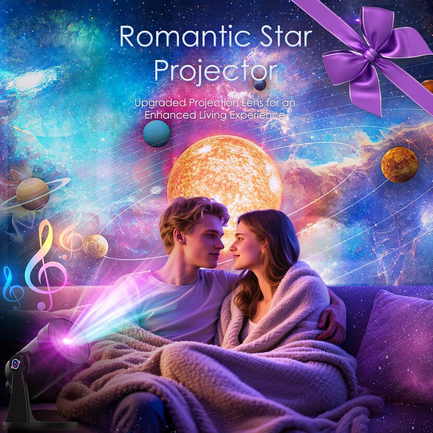 [White Noise] Galaxy Projector, 28 Soothing Sounds Star Projector Sound Machine, Solar System Space Planetarium Projector Night Light, Room Decor for Ceiling Bedroom Kids Adults Sleep Trainer