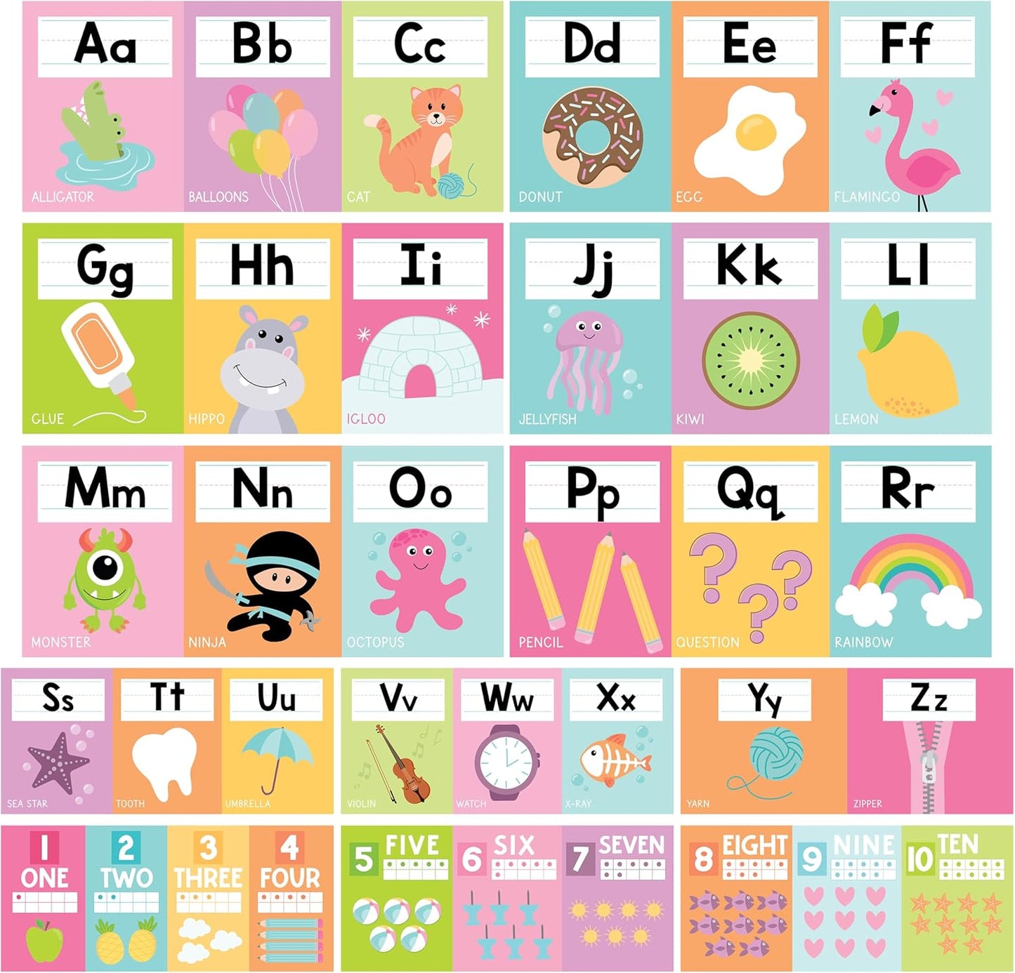 Hadley Designs Alphabet for Classroom Wall Decor - ABC Posters for Classroom Wall Chart Preschool & Kindergarten, ABC Letters & Number Line Elementary, Alphabet Cards, Pastel Classroom Decor
