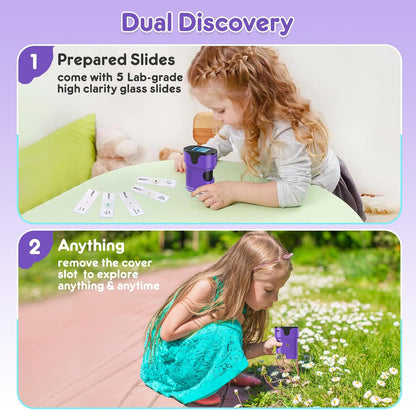 1000X Handheld Microscope for Kids 4K 2.0" Screen Rechargeable Mini Pocket Digital Microscopes w/Slides Kit Portable Edu Gift Age 4-6 8-12 Children Students (White)