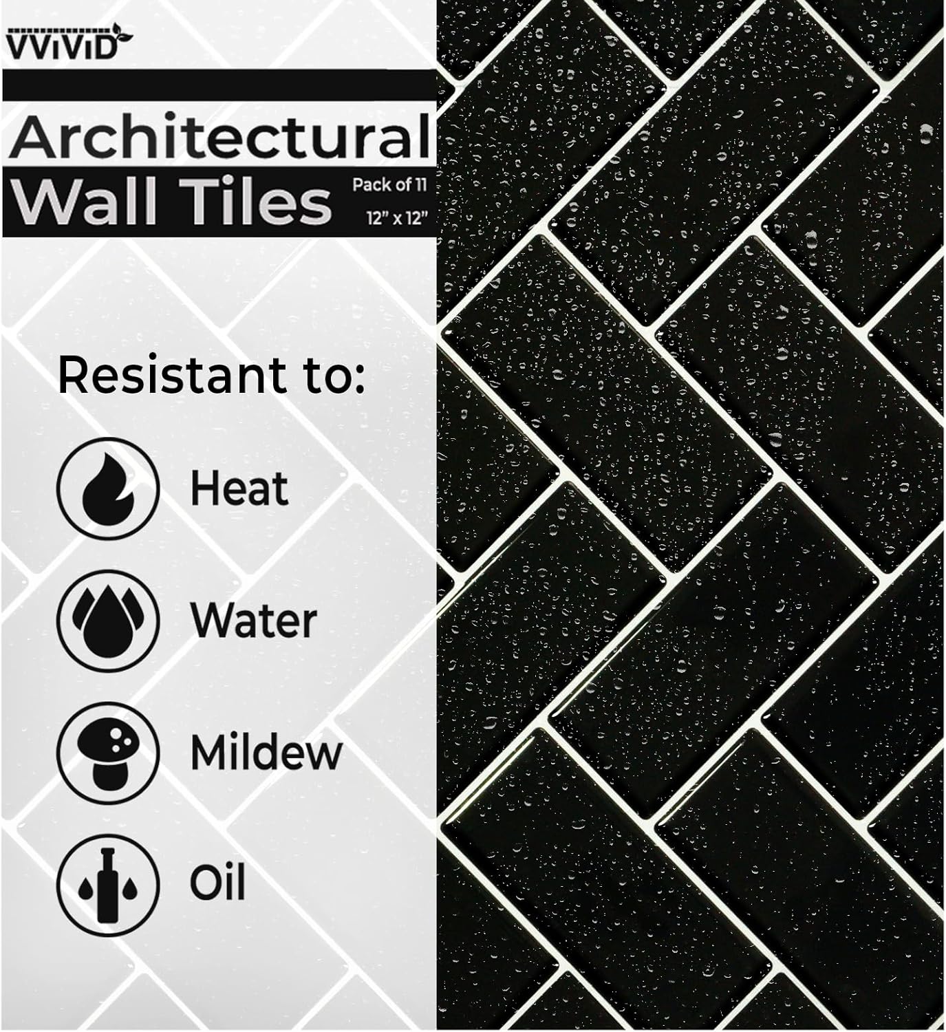 VViViD 11 Sheets Peel and Stick Grey Gloss Faux Ceramic Brick Wall Tiles, Self Adhesive Backsplash 12”x12”, 2mm Thick Kitchen, Bathroom (11 sq. ft.)
