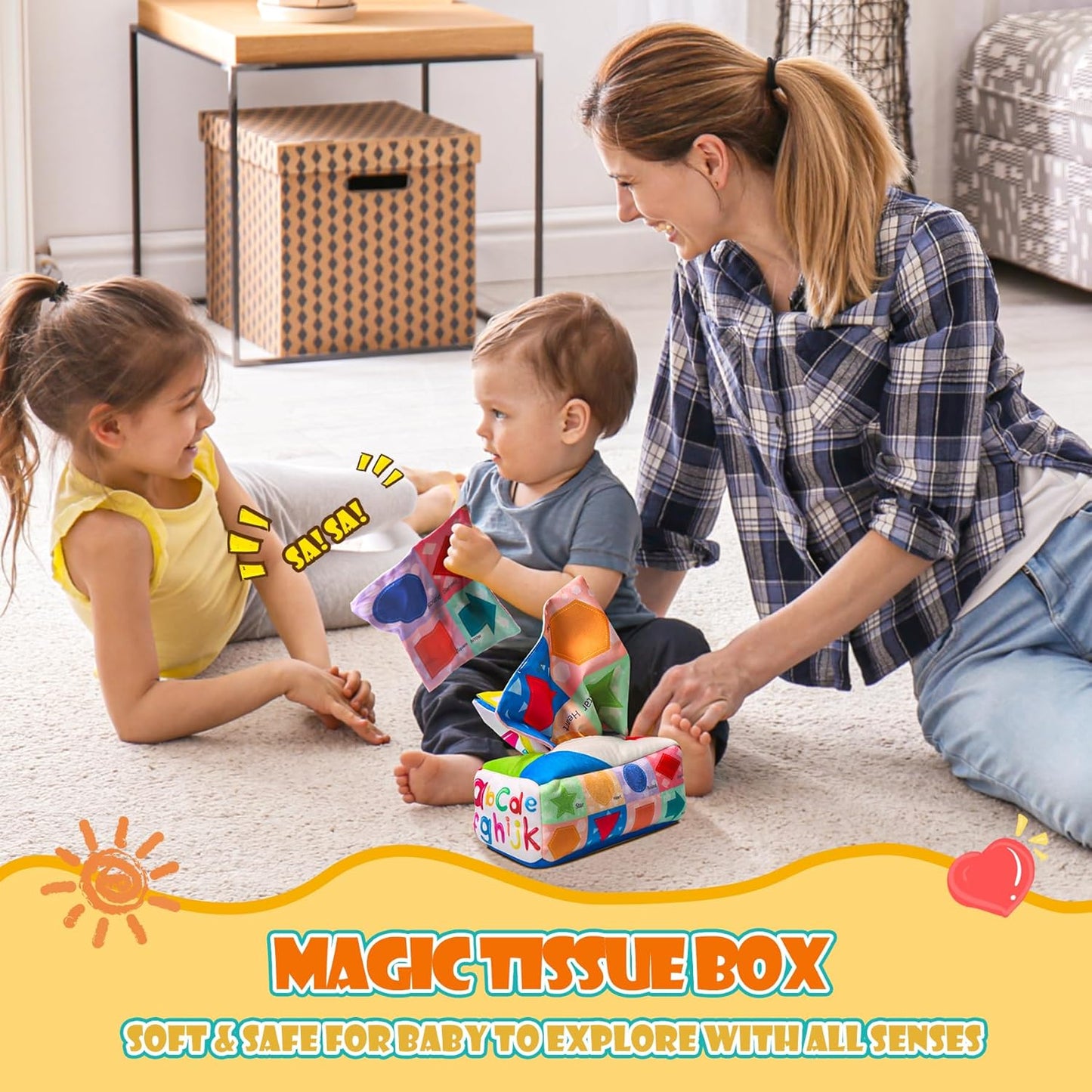 Montessori Toys for Babies 6-12 Months,1 Year Old,8 in 1 Learning Educational Set Wooden Sensory Toys for Baby Toys 12-18 Months (Includes Tissue Box Toy,Rainmaker and More)