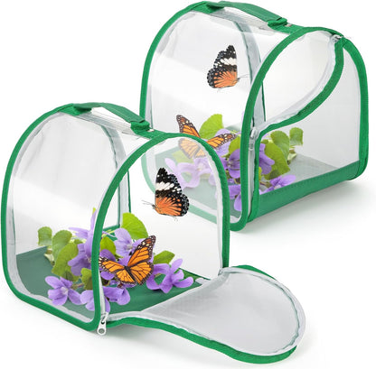 ZOOFOX 2 Pack Monarch Butterfly Habitat, 8" Small Collapsible Insect Mesh Cage Terrarium Pop-up