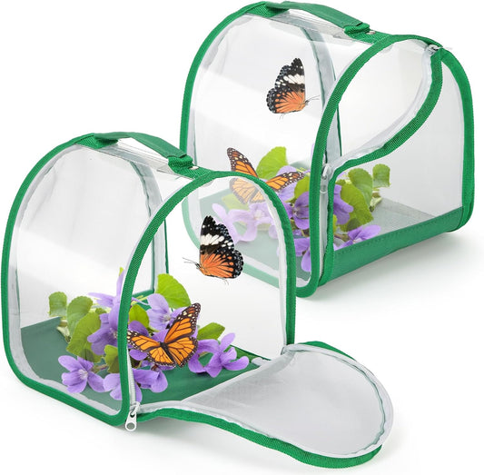 ZOOFOX 2 Pack Monarch Butterfly Habitat, 8" Small Collapsible Insect Mesh Cage Terrarium Pop-up