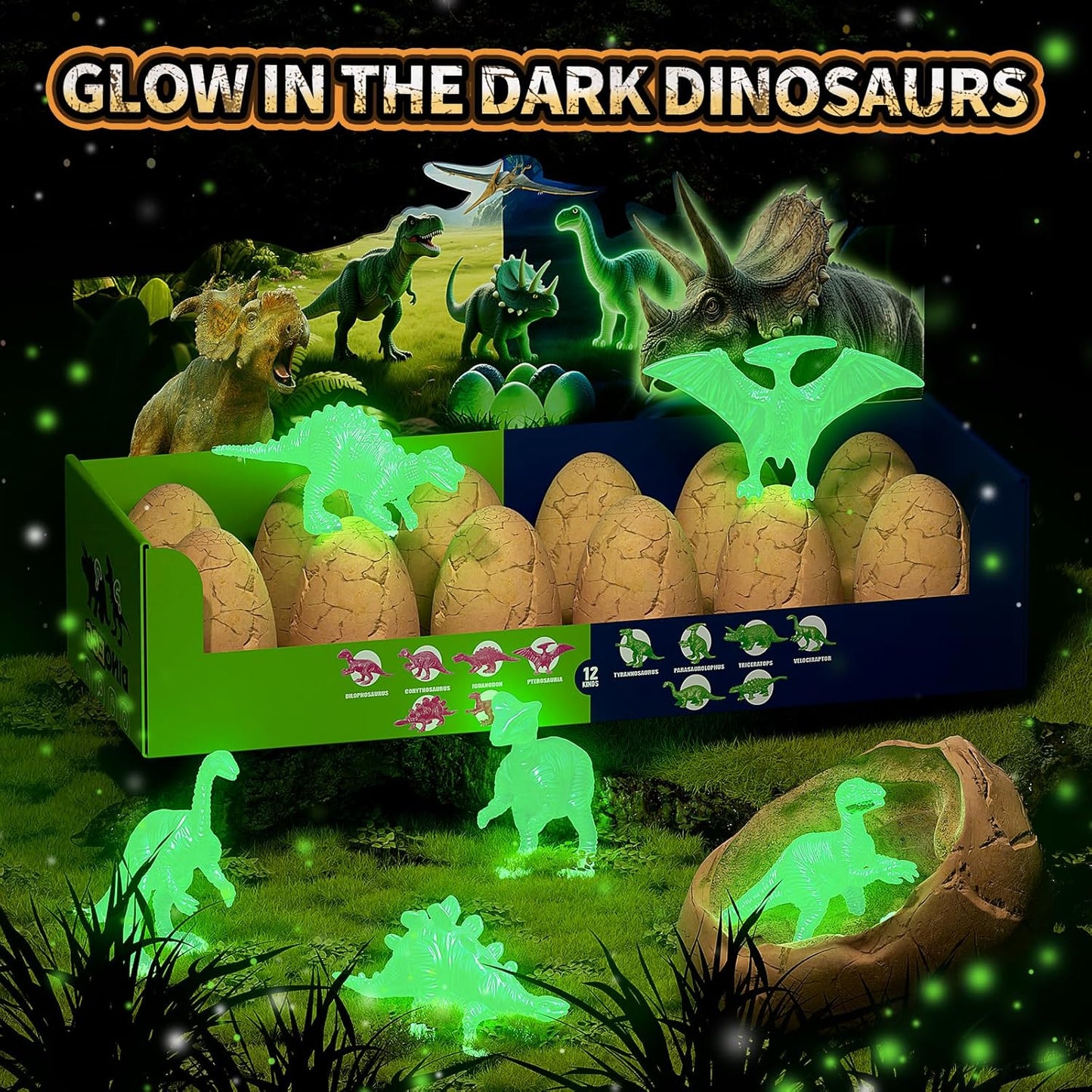 24 Dinosaur Eggs Dig Kit Toys for Kids, Dinosaur Eggs Excavation Kit with Magnifier, Easter Basket Stuffers, Science STEM Birthday Party Favors Gifts for Boys Girls Age 3 4 5 6 7 8 9 10 + Years Old