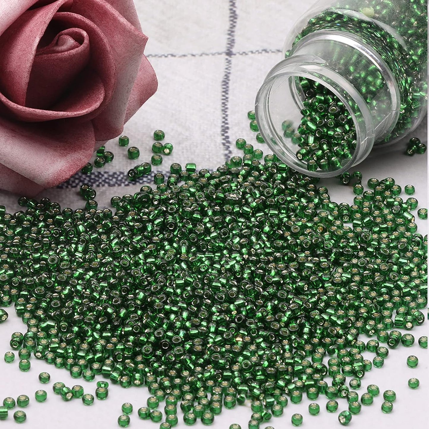 10100 Pcs Size 11/0 Glass Seed Beads, 2 mm Dark Green Small Mini Spacer Loose Pony Beads for Jewelry Making and DIY Crafts - Colors A