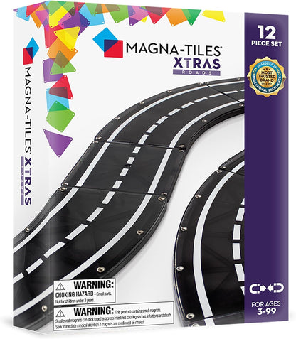 MAGNA-TILES XTRAS: Roads 12 Piece Magnetic Construction Set, The ORIGINAL Magnetic Building Brand