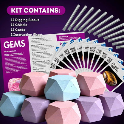 Gamerside Gemstone Dig Kit, Dig Up 12 Real Rocks and Minerals, Gem Digging Kit, Toy Geology Archaeology Excavation Kits for Kids Age 6-12 Years, Educational Gift for Boys and Girls