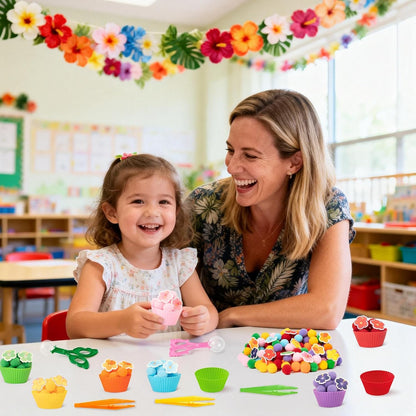 EZdhuawuse Summer Fine Motor Toys - 270Pcs Counting Sorting Sensory Bin Filler Set for Kids Xmas Counting Toy with Felt Xmas Tree Pom Poms Cup Clip for Preschool Education Activities