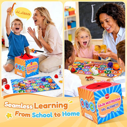 JoyCat Mystery Alphabet Box for Kids 26 PCS Letters Sorting Matching Game Activities Letter Sounds Fine Motor Learning Toys for Preschool Kindergarten Classroom - Easter Basket Stuffers Gifts