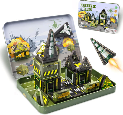 Mini Magnetic Tiles,42PCS Magnetic Building Blocks with Metal Storage Box,STEM Toys for Kids Ages 3+,Sensory Toys for Kids with Autism